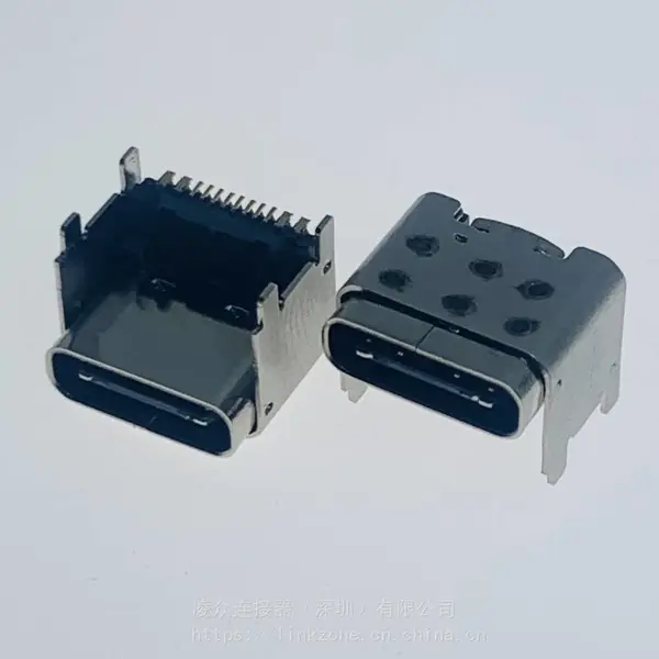 TYPE-C 16PIN加高3.0母座/CH=4.58/L=8.0mm/垫高中心距4.58四脚插