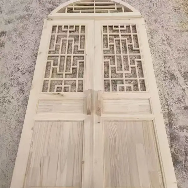 中式实木窑洞门窗 弧形实木花窗 装板老式木门双面雕刻可来图定制