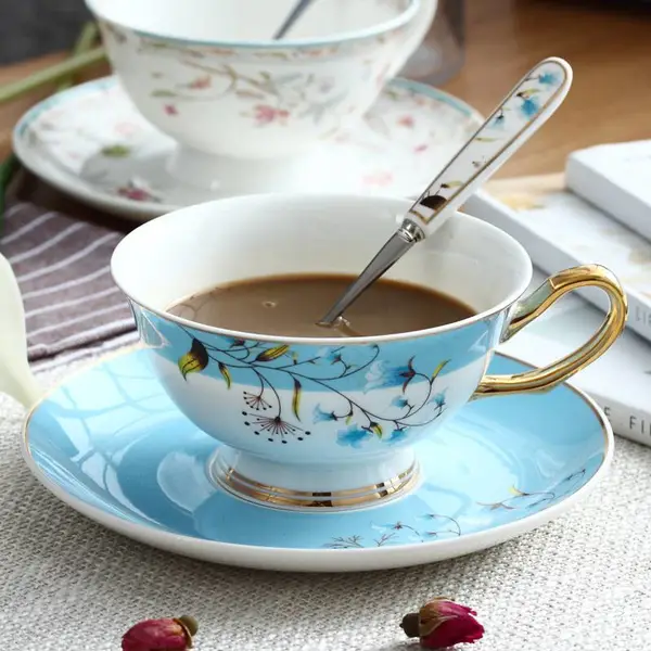 陶瓷骨瓷拿铁咖啡杯 美式花茶杯咖啡具 骨瓷咖啡杯碟 房地产礼品