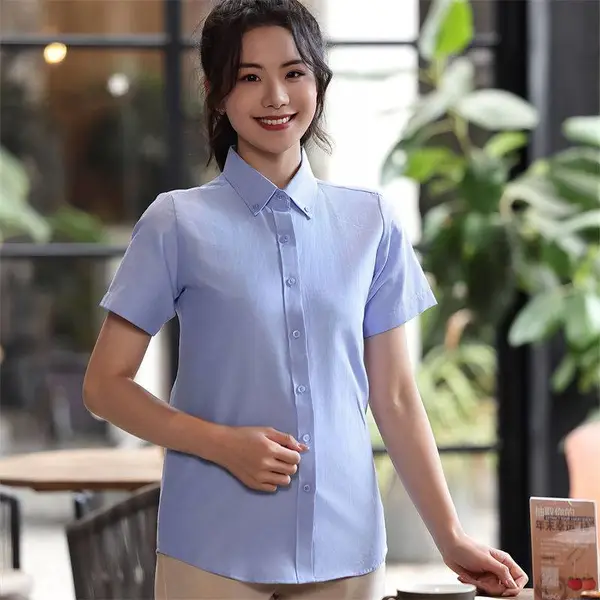 木幂森服饰 工作服短袖 夏季女士半袖工装 定制 衬衣绣logo 职业竹纤维