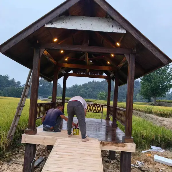 四川成都防腐木凉亭制作厂 家 木制作亭子造型 景观雕塑定制