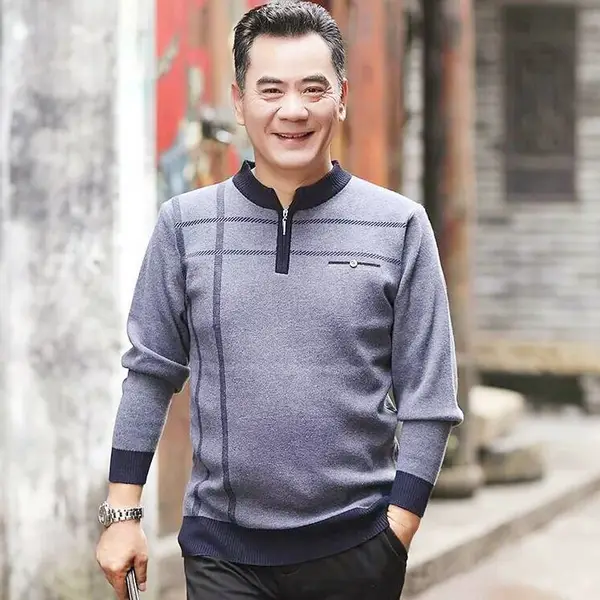 宽松套头针织衫爸爸装山东青岛男士针织衫纯色长袖夜市摆摊一两元服装批发