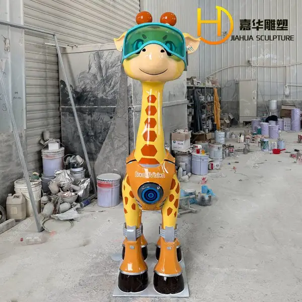 玻璃钢卡通长颈鹿雕塑 网红打卡动物美陈 景观装饰定制