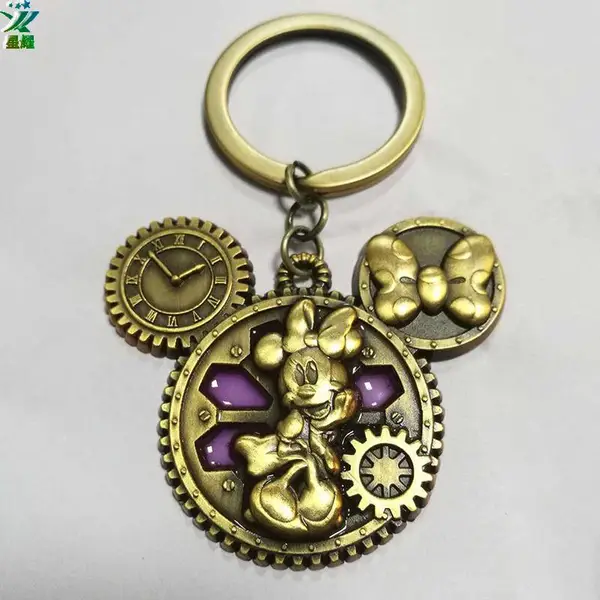 金属机械钟表钥匙扣定制蝴蝶结动漫风格钥匙扣古青铜钥匙挂件定制