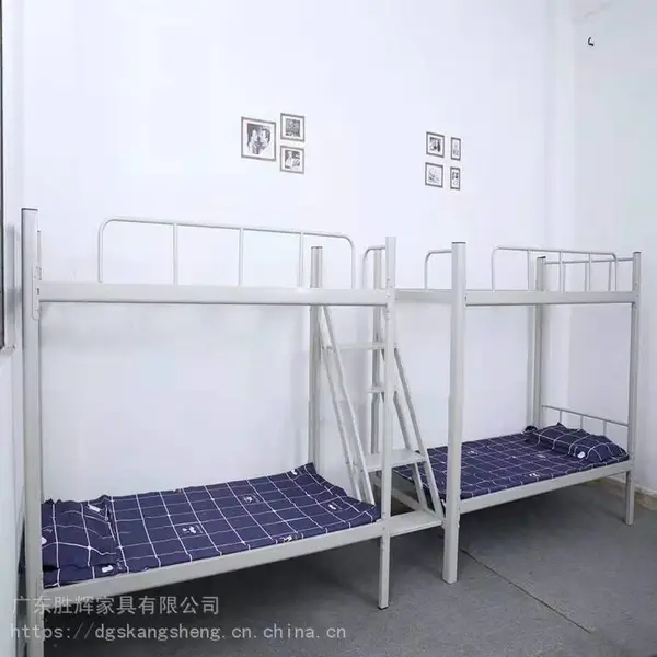 连体宿舍床中间踏板上下双层床高低床 灰白色闭口型材