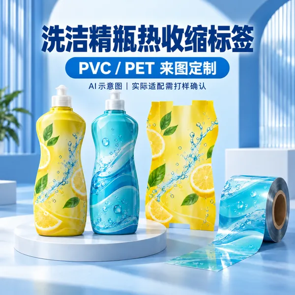 PVC/PET洗洁精瓶热收缩膜标签 彩印瓶身套标定制