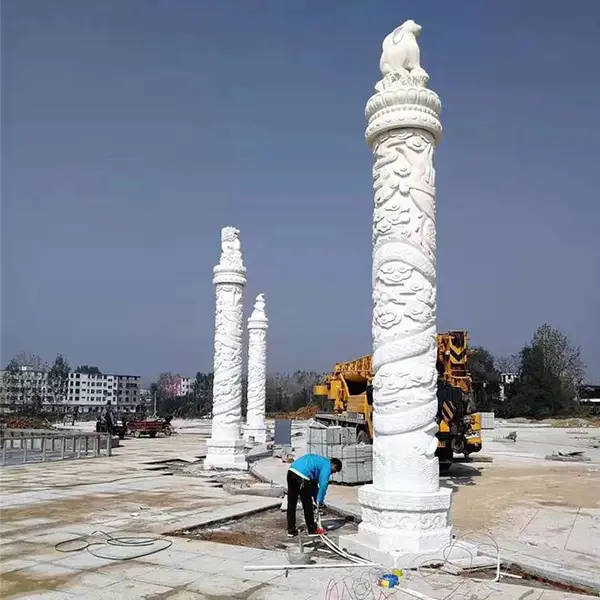寺庙青石龙柱一对 精雕蟠龙柱 嘉祥厂家直供来图定制