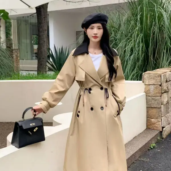 折扣女装货源供应链 景杰风衣外套 直播流量款修身时尚风衣外套