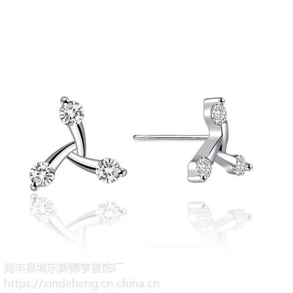 925银耳钉女韩版简约三叶草风车镶锆石防过敏耳饰厂家直销