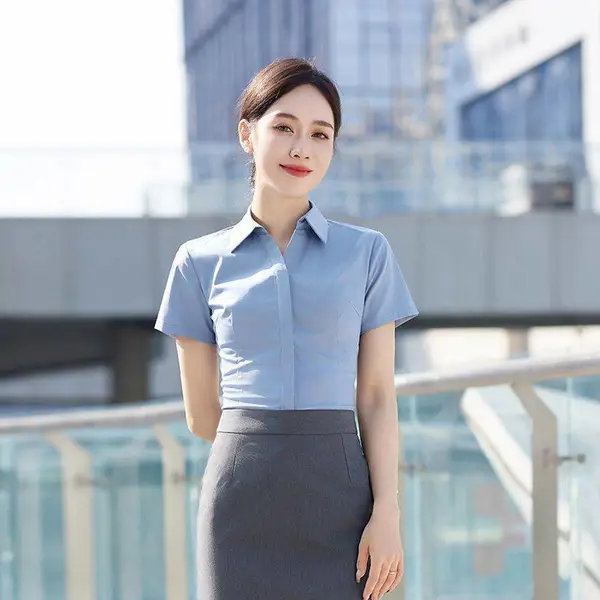 木幂森 竹纤维抗皱免烫衬衣 男女同款 商务工作服 修身方领纯色短袖