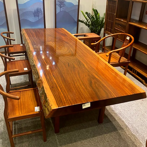 奥坎大板桌实木原木茶桌茶台巴花办公桌餐桌面红木整块花梨木