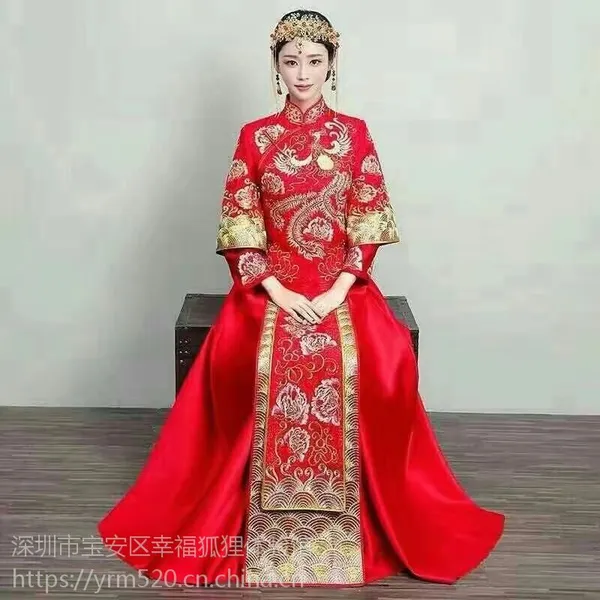 定制出售秀禾服龙凤褂宝安(福永、松岗、沙井)婚纱礼服中式秀禾礼服工厂店