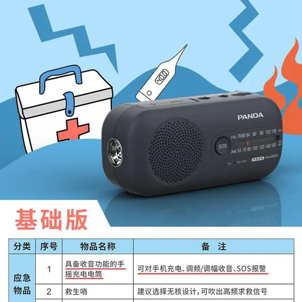 应急收音机手摇发电手电筒SOS一件呼救全国联保熊猫PANDA应急收音机