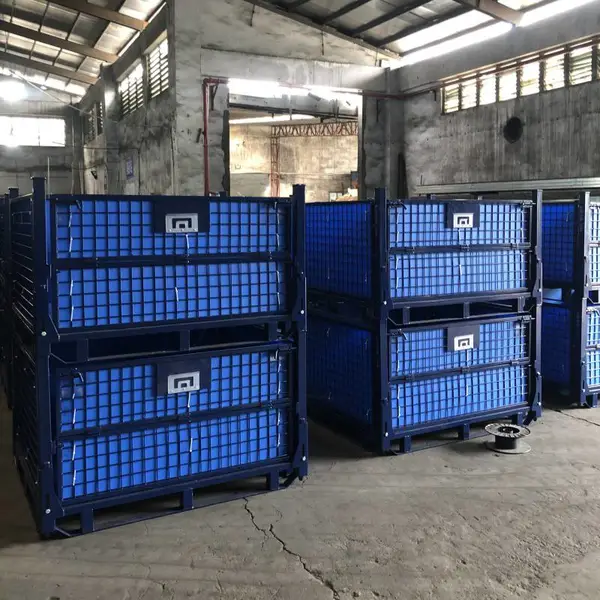 锦川非标可堆垛仓储笼 金属网格物料框 叉车作业周转铁笼