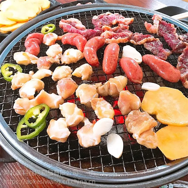 奥科厂家直销 280mm圆形不锈钢烧烤网 带把手烧烤夹