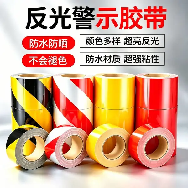 黄黑红白警示胶带反光膜斜纹纯色红黑黄蓝白反光贴条地面标识地贴