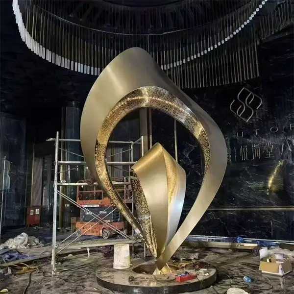 发光不锈钢异形雕塑 抽象镜面圆环水景小区房地产景观摆件