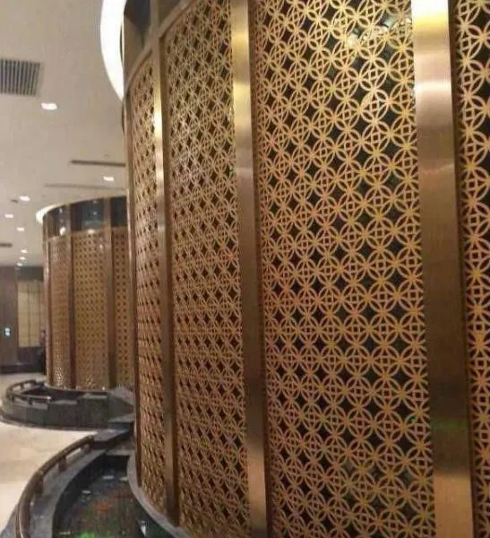 北京酒店大堂造型装饰不锈钢拉丝镀金弧形屏风隔断 不锈钢圆弧 弧形屏风定制