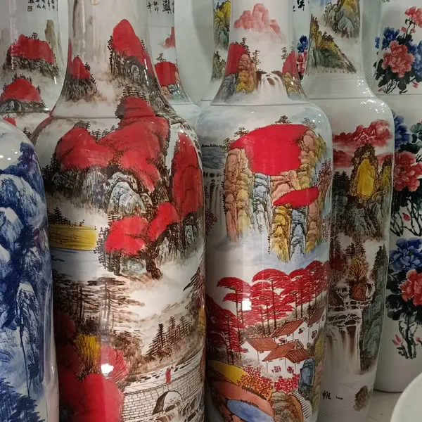 景德镇陶瓷落地大花瓶手绘锦绣山河青花瓷客厅酒店开业装饰摆件