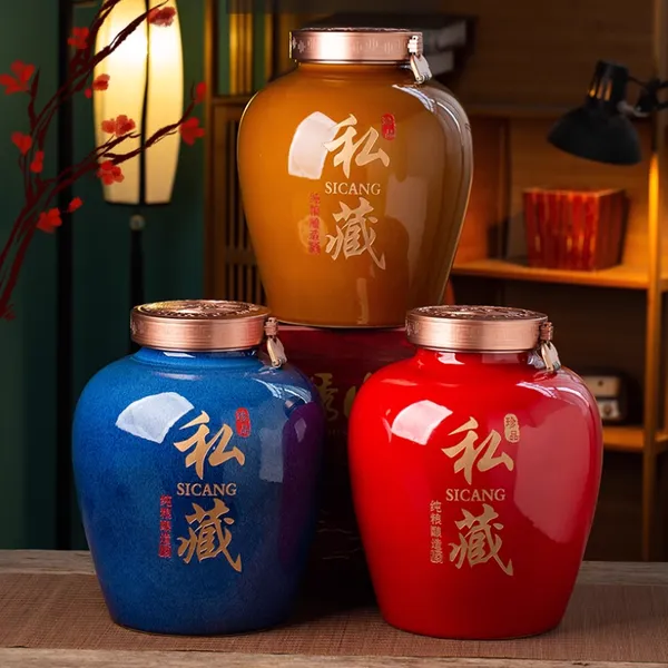 青釉山水图陶瓷酒坛 私藏10斤20斤50斤装密封家用酒罐散酒坊大酒缸