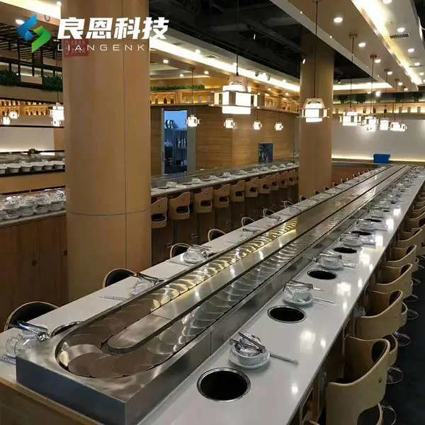 旋转自转小火锅设备 涮烤一体回转设备传送带寿司设备良恩科技