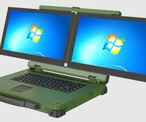 枭杰15.6寸1080双屏加固笔记本NB-1560D-L2飞腾国产D2000芯 景嘉微2G显卡7201全尺寸宽温军用加固笔记本电脑