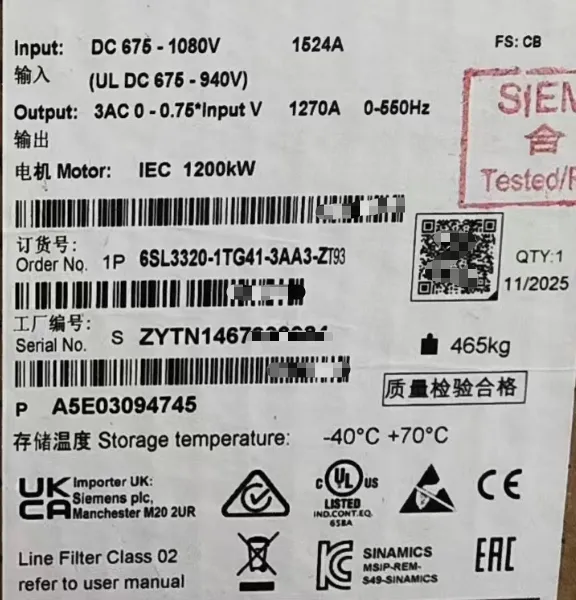������ 6SL3320-1TG41-3AA3 �����ģ�� ȫ��ԭװ