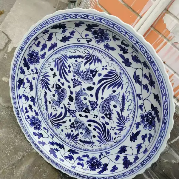 酒店海鲜青花大瓷盘 陶瓷大瓷盘生产厂家 陶瓷盘子1米超大号 装菜盘