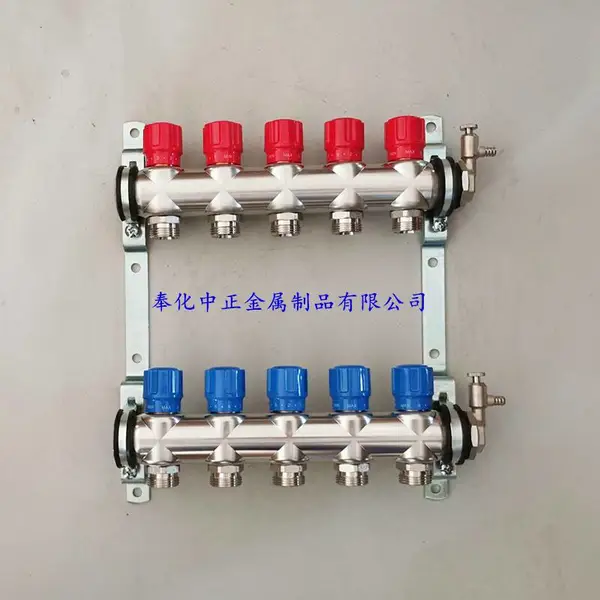 5路不锈钢竹节管地暖分集水器,双调节阀温控分水器