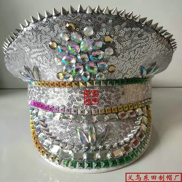 点钻帽子镶钻海军帽外贸出口游艇派对欧美朋克风格navy hat cap