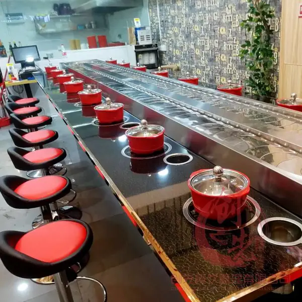 回转火锅设备旋转小火锅餐桌台寿司回转机械传菜输送带链条生产厂家