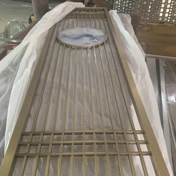 新中式不锈钢 艺术玻璃客厅玄关酒店大堂屏风隔断定做