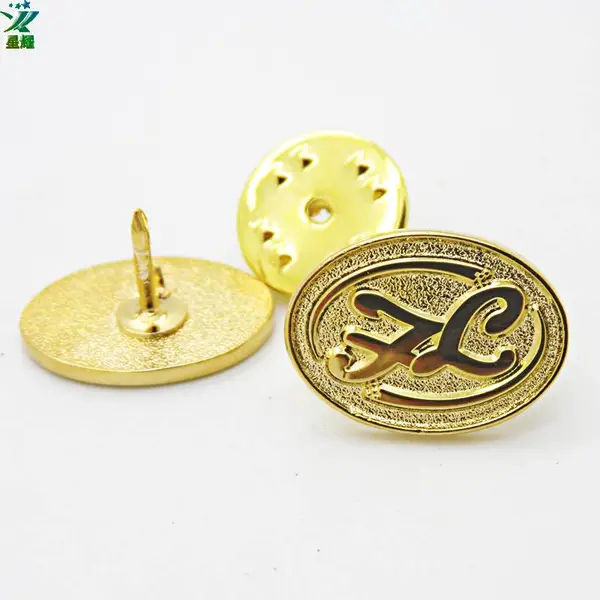 金属logo商标徽章胸针定制精美磨砂质感金色徽章定制工厂直销