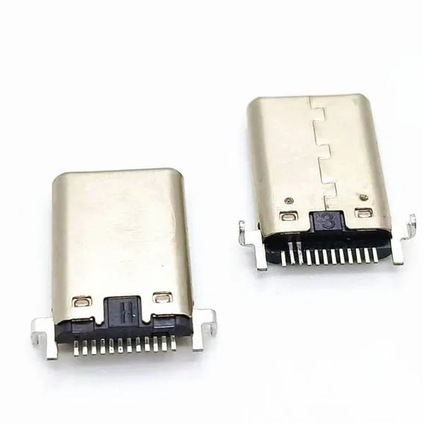 沉板TYPE-C 12P公头 两脚插板排针PIN贴片 拉伸-铆合 USB C公12PIN贴片式