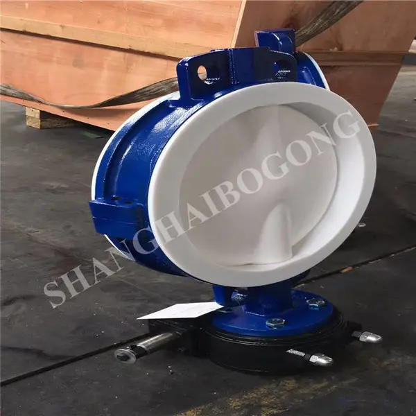 ***产品 D71F46-16C 鸭嘴型手柄衬氟蝶阀 中线对夹式全衬氟蝶阀