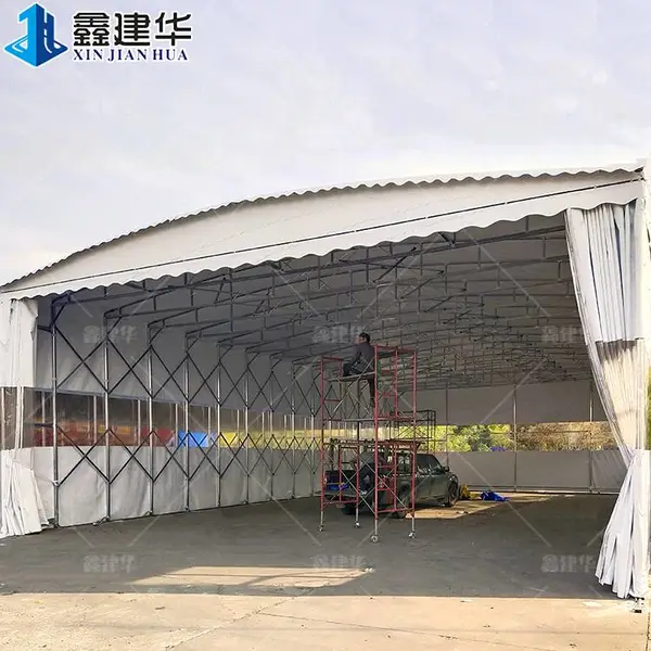 江苏沧浪 雨棚布仓库吊轨式门帘 活动推拉雨棚 钢立柱悬空雨棚设计