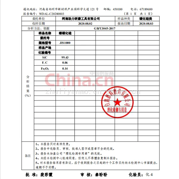绿碳化硅第三方检测报告单