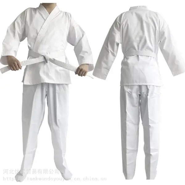 条纹空手道服 纯白色儿童成人训练服装含白带