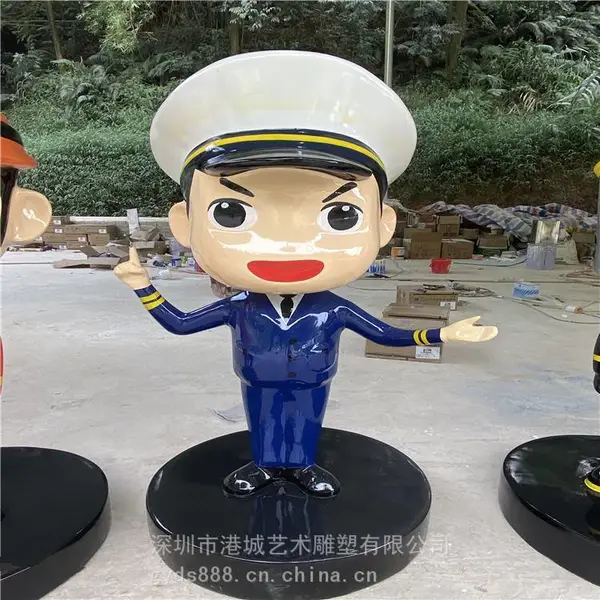 交通教育IP形象公仔雕塑 玻璃钢交警卡通警察雕塑