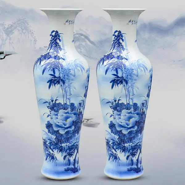 手绘青花山水落地大花瓶 企业大厦摆设大花瓶