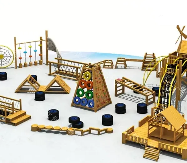 室外木质组合滑梯 儿童游乐场木质拓展 幼儿园攀爬墙设施 木屋组合滑梯