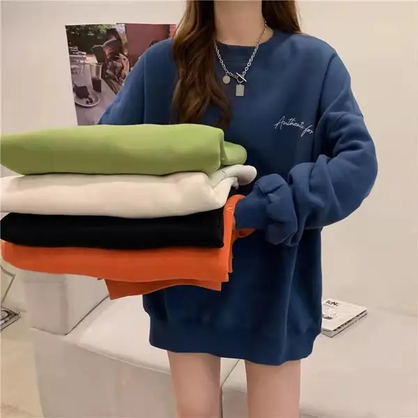 地摊货在哪里进货 秋冬女式卫衣绒衫 大码抓绒印花连帽卫衣 便宜开衫卫衣