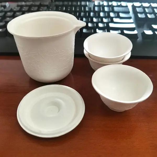 喝茶泡茶功夫茶双层杯子 双层纸浆餐具定制 一次性保温会茶盒子双层淀粉降解纸浆餐具模具开发