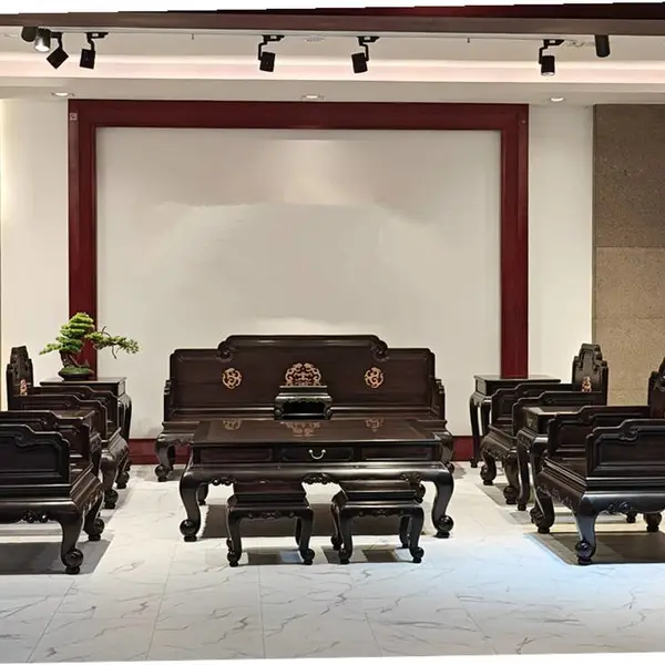 定制紫光檀大款沙发工厂 黑酸枝客厅组合红木家具 华夏名琢