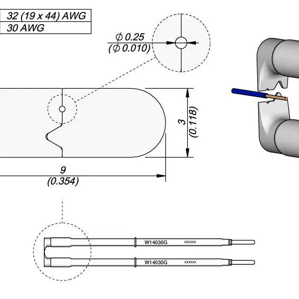 西班牙JBC捷毕禧W14028G单孔剥线烙铁头 实?线 28G ?0.32mm