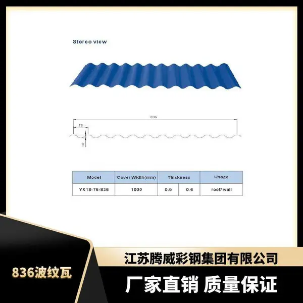 836/988波纹瓦彩钢瓦南通厂家一平米含税价接来料加工