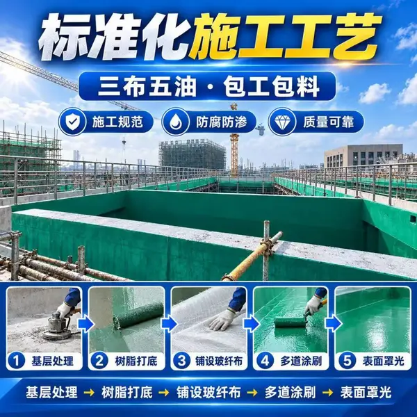 玻璃钢三布五油防腐施工污水池酸碱池内衬工程包工包料