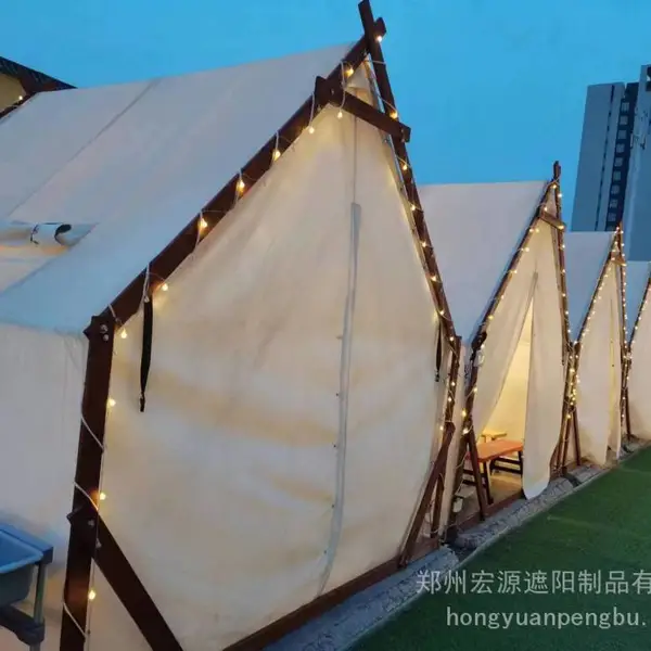 网红帐篷定制批发厂家 木质帐篷 三角棚 规格 号遮阳防雨宏源户外制品