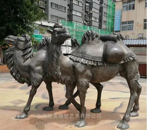 沙漠之舟铸铜骆驼雕塑 俯卧双驼峰动物雕塑摆件