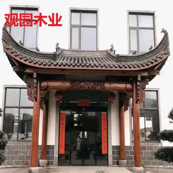 韶关市古建牌楼定制 大型实木双层门楼 山庄门头 仿古村牌坊